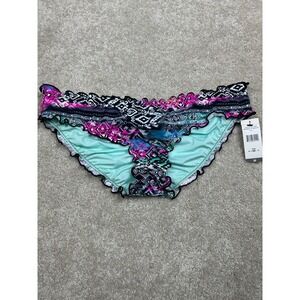 Sundazed Women's Bikini Bottom M Black Multi Pink Teal Ruffled Tribal‎ Nylon